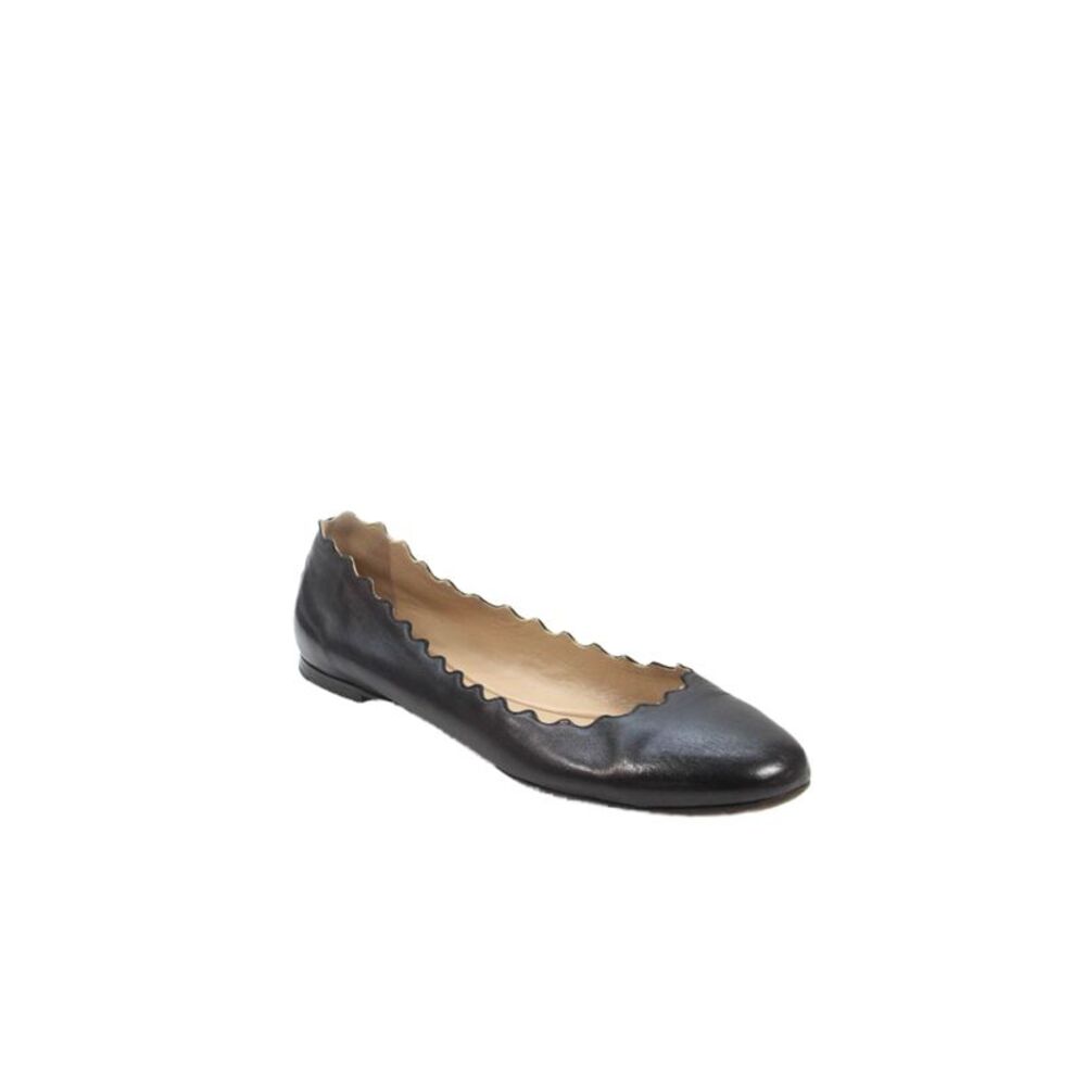 Chloe Womens Leather Scalloped Ballerinas Ballet Flats Shoes Black Size 9.5